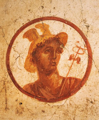Fresco som viser portrett av mannen på hvit bakgrunn, House of Ancient Hunt, Pompeii, Campania, romersk sivilisasjon av Roman Roman