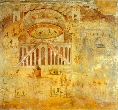 Freske som viser krangel mellom Pompeianere og Nocerini i amfiteateret, fra Pompeii, Campania, romersk sivilisasjon av Roman Roman