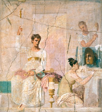 Freskomaleri som skildrer teaterscene, fra Basilica of Herculaneum (UNESCOs verdensarvliste av Roman Roman