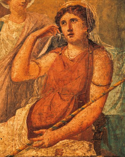 Hera, detalj av freskomaleri med tittelen Torture of Issone, House of Vettii, Pompeii, Campania, Roman Civilization av Roman Roman
