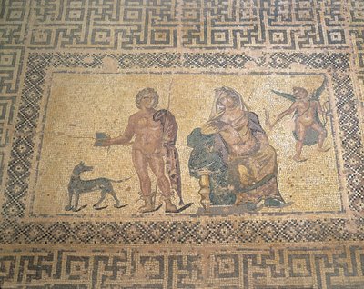 Mosaikk som viser Hippolytus og Phaedra, House Of Dionysus, Roman Villa, Pafos, Kypros (bilde) av Roman Roman