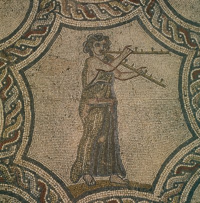 Mosaikk som viser kvinnelig fløytist fra House of Dionysus, i Volubilis, Marokko, romersk sivilisasjon, av Roman Roman