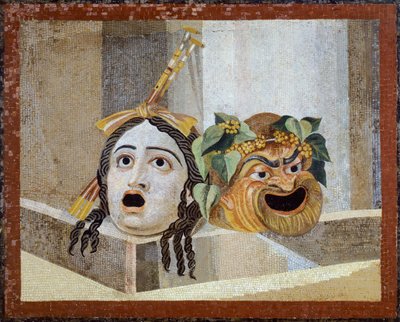 Mosaikk med teatralske masker, fra Villa Adriana, Lazio av Roman Roman