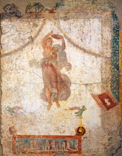 Maleri i fjerde pompeiansk stil som viser en flygende Maenad med en tamburin av Roman Roman