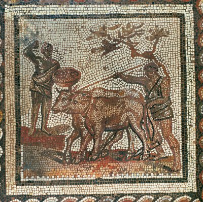 Pløying og såing. Mosaikk (mosaikk) av Roman Roman