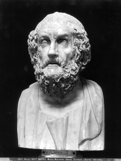 Portrettbyste av Homer, kopi etter en gresk hellenistisk original (marmor) (s/hvitt foto) av Roman Roman