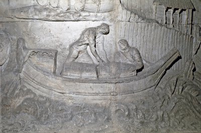 Romersk kunst: "" båt laster proviant på Donau under den første krigen i Dacia"" Form fra 1862 som gjengir basrelieffene av søylen til Trajan (søylen Trajane) (Colonna Traiana) i Roma bygget under keiser Trajans regjeringstid ( 53-117). Trajane co av Roman Roman