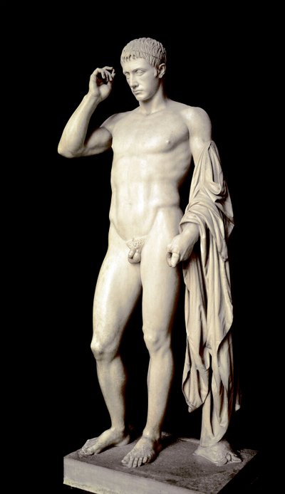 Romersk kunst: marmorskulptur av Marcus Claudius Marcellus (42-23 f.Kr.), nevø av Augustus, laget av atheneren Cleomenes, rundt 20 f.Kr., Dim. 190 cm - Paris, Louvre-museet - æresstatue av Marcellus (42-23 f.Kr.), nevø og første svigersønn i august av Roman Roman
