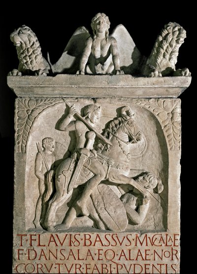 Romersk kunst: begravelsesstele til aristokraten og den romerske politikeren Flavius Bassus Herculanus (kjent rundt 449-452) 500-tallet e.Kr. Roma, Museo della Civilta Romana av Roman Roman