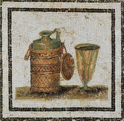 Stilleben med flaske og beger (mosaikk) av Roman Roman