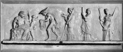 Dionysos fødsel fra Zevs høyre lår (marmor) (s/hvitt-bilde) av Roman Roman