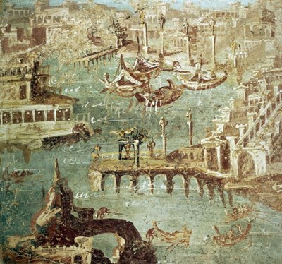 Utsikt over havnen i byen Campana (Pozzuoli) i Italia, Fresco of Stabia. av Roman Roman