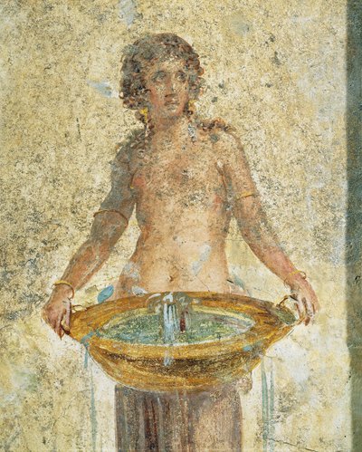 Kvinne som bærer en bøtte med vann, detalj, fra Pompei, Fresco av Roman Roman