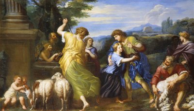 Jacob og Rachel ved brønnen (olje på lerret) av Roman School
