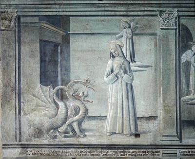 Livet til Saint Francoise Romaine, forfulgt av demoner i form av monstre, fra den romerske skolen av Roman School