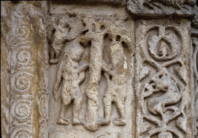 Adam og Eva. Detalj av fasaden til basilikanen, tidlig på 1100-tallet (relieff) av Romanesque