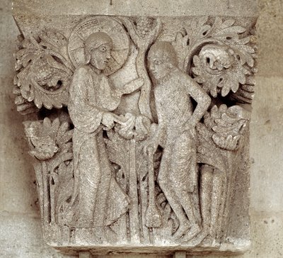 Gud og Kain (utskåret hovedstad) av Romanesque