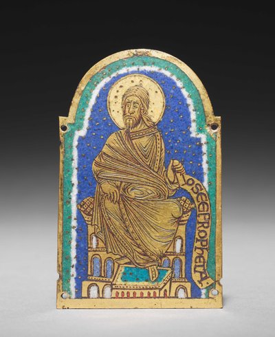 Plaque: Seated Prophet from a Reliquary Shrine: Osea (Hosea), c.1170-1180 (gilded copper, champlevé enamel) av Romanesque