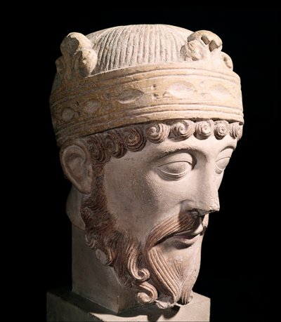 Portrett av den karolingiske kongen av Vest-Francia Lothair (steinskulptur av Romanesque