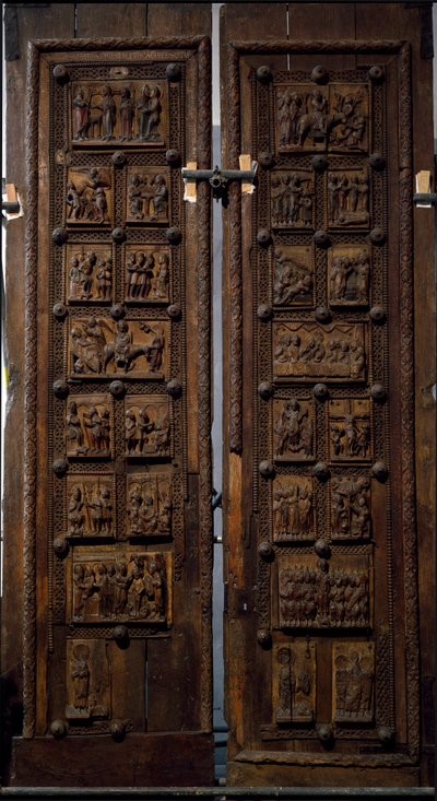 Romansk kunst: tredør fra midten av 1100-tallet til kirken St. Mary of the Capitol i Köln, Tyskland (Sankt Maria im Kapitol, Köln) av Romanesque