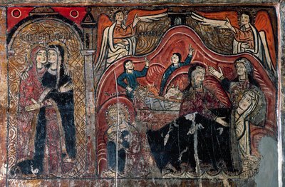 The Visitation and The Nativity med jordmødrene Celomi og Salome, detalj av Romanesque