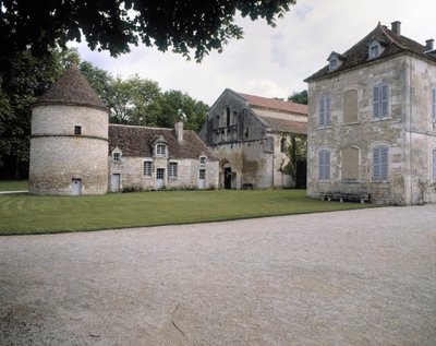 Utsikt over dueslag, kirke og abbedbolig av Romanesque