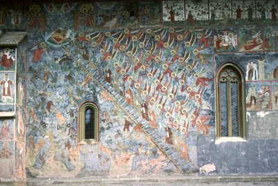 Himmelstigen, maleri på nordfronten av kirken, ca. 1601 av Romanian School