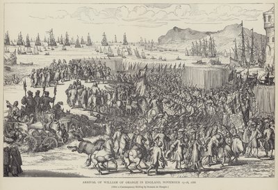Ankomst av William av Orange i England, november 1688 (litho) av Romeyn de (after) Hooghe