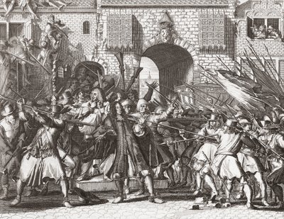 Lynch-mobben som griper de Witt-brødrene av Romeyn de (after) Hooghe