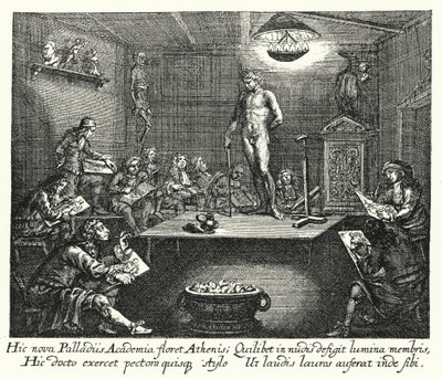 Akademiet (gravering) av Romeyn de (after) Hooghe