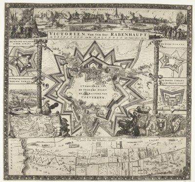 Seirer av Rabenhaupt i Groningen i årene 1672-1673 Victorien van syn exc. Rabenhaupt, i Groningen og Omlanden, int iaer 1672 og 73 (tittel på objekt) av Romeyn de Hooghe (attributed to)