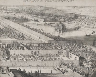 Detalj av parken ved Enghien høyre halvdel, 1685. av Romeyn de Hooghe