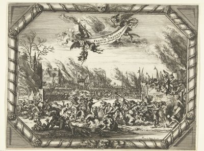 Franske grusomheter i Bodegraven og Zwammerdam, 1672 Spiegel der France Tirannye bønnfalt ved Hollantsche Dorpen (tittel på objekt) av Romeyn de Hooghe