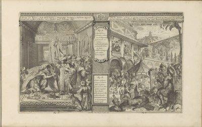 Historien om en embetsmann i Persia; Tid med meksikanerne Persisk historie / Histoire de Perse // Fjærmalerikunst / Art de peindre chés les Mexiquains (tittel på objekt) Les Indes Orientales et Occidentales et autres lieux (serietittel) av Romeyn de Hooghe
