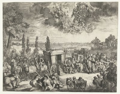 Karl II av Spania kneler ved en vogn av Romeyn de Hooghe