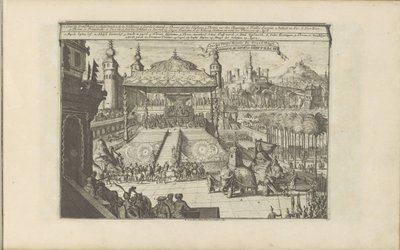 Koninklijk hof i Mongolia Mongols Hof en Hofpracht / Court and Royal Pump of the Great Mogul (tittel på objekt) Øst- og Vestindia og andre steder (serietittel) av Romeyn de Hooghe