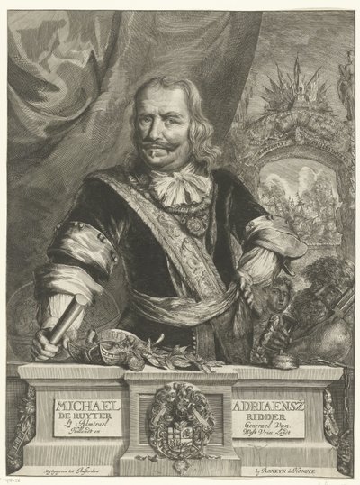 Portrett av Michiel de Ruyter Michael Adriaensz de Ruyter Knight Lt Admiral General Van Hollandt og West Vrieslandt (tittel på objekt) av Romeyn de Hooghe