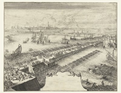 Ship Bridge of Parma over Schelde, 1585 Guerres de Flandres (serietittel) av Romeyn de Hooghe