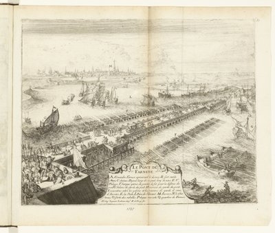 Parma-skipet bro over Schelde, 1585 Le Pont de Farnese (tittel på objekt) Guerres de Flandres (serietittel) av Romeyn de Hooghe