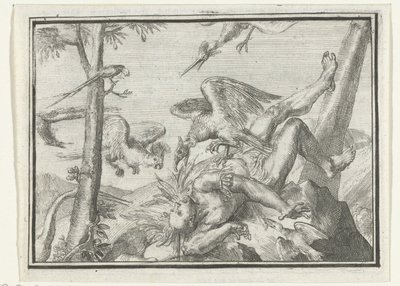 Tittelside for heftet: De Pluukte Tapoeijer, 1702 De Pluukte Tapoeijer (tittel på objekt) Esopus in Europa (serietittel) av Romeyn de Hooghe