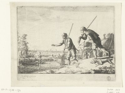 To soldater ved bredden av en elv av Romeyn de Hooghe