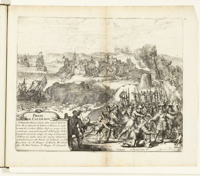 Verovering van Caudebec, 1592 Capture of Caudebec (tittel på objekt) Wars of Flanders (serietittel) av Romeyn de Hooghe