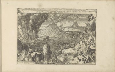 Vulkanen i stormen Brantbergen og Tempeesten / Volcanoes and Hurricanes in Sicilia, etc. (tittel på objekt) Øst- og Vestindia og andre steder (serietittel) av Romeyn de Hooghe