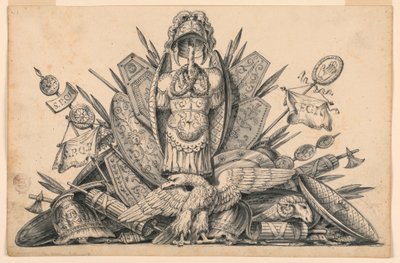 Tegning, et trofé med våpen ment for utførelse i maleri, 1830–1850 av Romolo Achille Liverani