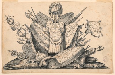Tegning, våpentrofé, 1830–1850 av Romolo Achille Liverani