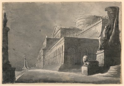 Scenedesign, eksteriør av Enormous Palace av Romolo Achille Liverani