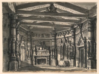 Scenedesign, interiør i Gothic Hall av Romolo Achille Liverani