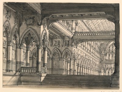 Scenedesign, interiør i Gothic Hall av Romolo Achille Liverani