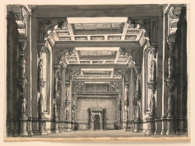 Scenedesign, interiør i Gothic Hall av Romolo Achille Liverani