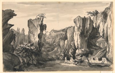 Scenedesign, Rocky Valley med bygninger av Romolo Achille Liverani